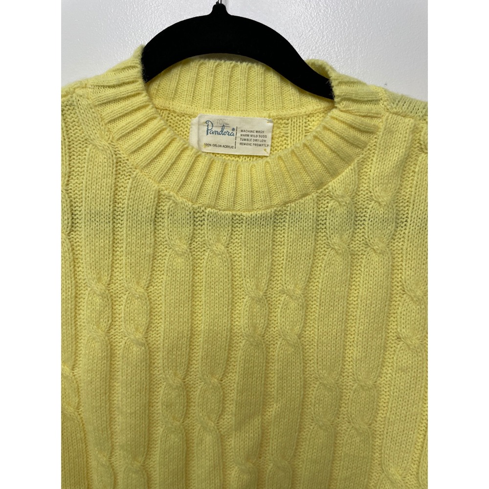Pandora Lemon Yellow Fisherman Cable Knit Vintage‎ Sweater Chunky Preppy Cozy M - Picture 3 of 10